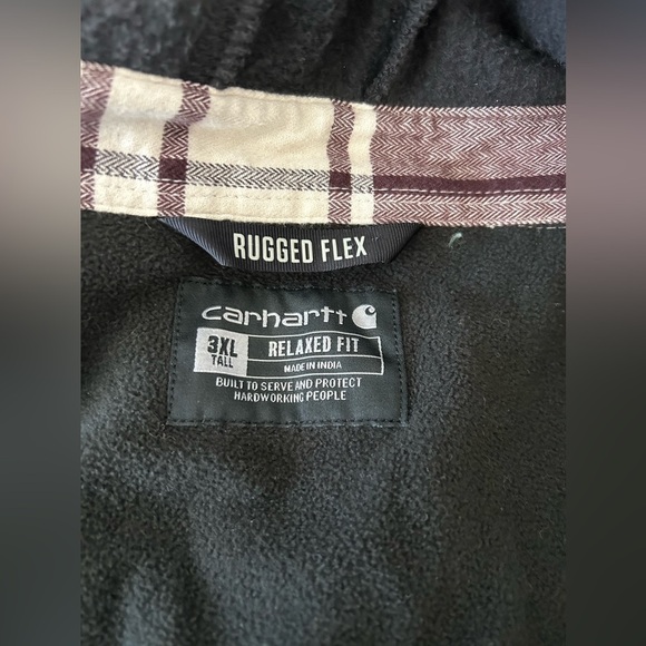 NWT CARHARTT MENS FLANNEL FLEECE LINED HOODED SHIRT JACKET. 3XL TALL. - Picture 7 of 9